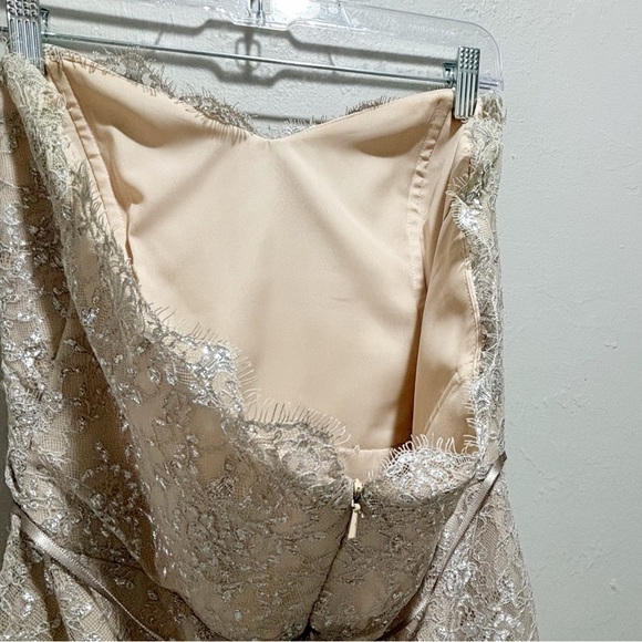 ALVINA VALENTA MAIDS Women’s Beige Silver Lace Overlay Strapless Formal Dress 14 - Picture 4 of 6